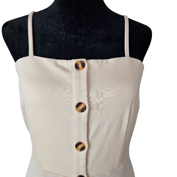 Womens Beige Button-Front Sleeveless A-Line Boho Summer Dress Size Small Casual - Picture 6 of 11